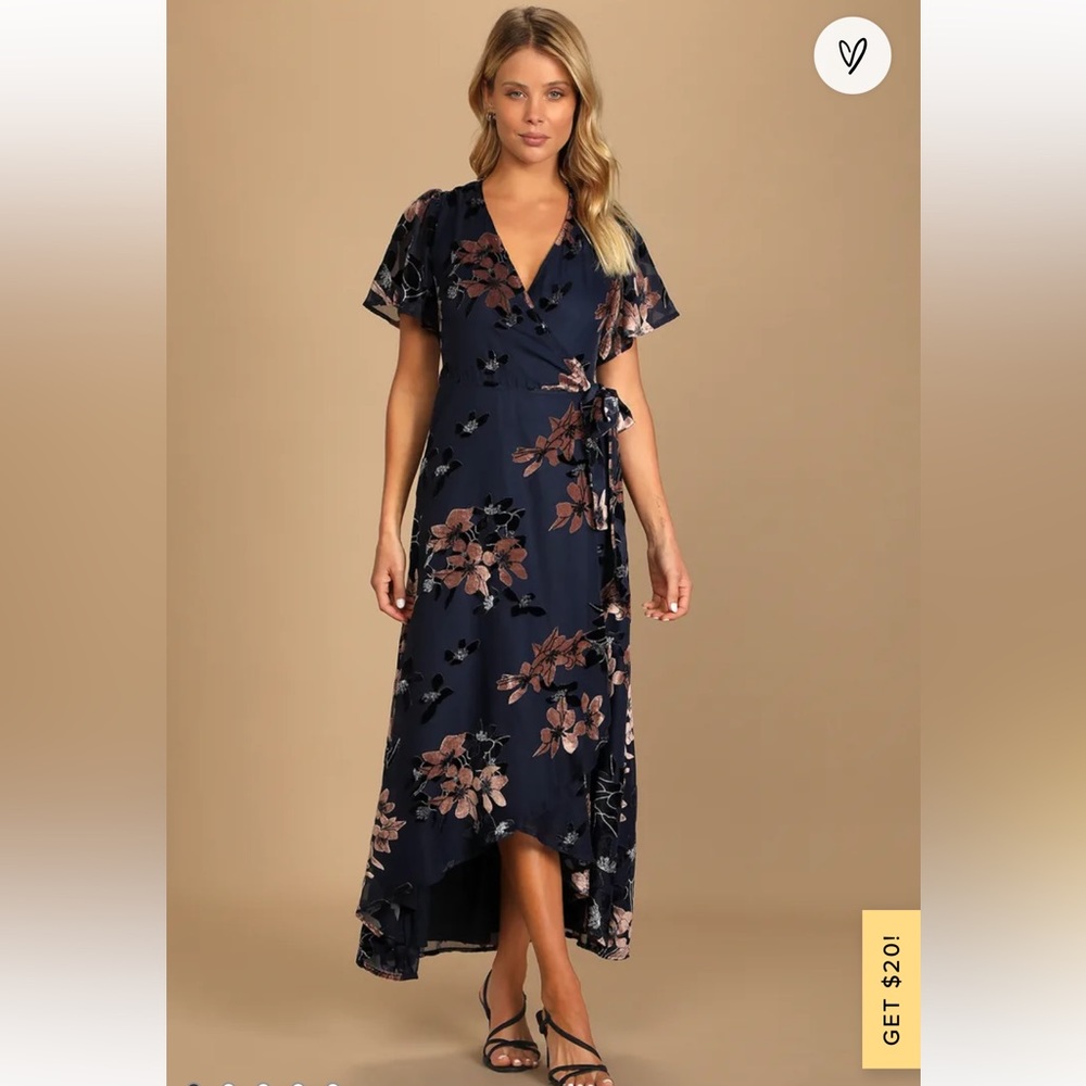 Lulus Bistro Dates Navy Burnout Velvet Floral Midi Dress